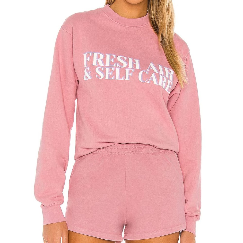 Lovers and Friends Fresh Air Self Care Sweatshirt Pink XS NWT REVOLVE